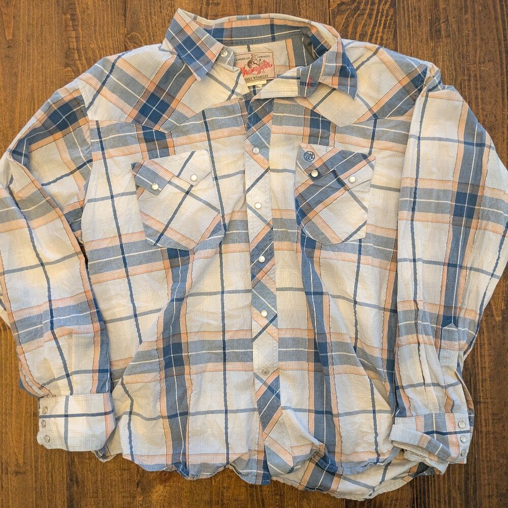 Vintage Wrangler Cowboy Western Shirt Mens Pearl Snap